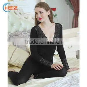 Hsz-TU005 V-neck Nylon Lace Top Ladies Winter Thick Underwear Wholesale Female Thermal Underwear thumbnail-2