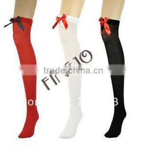 Sexy Women's Silk Lace Knee Bows Socks Thigh High Stockings 8195 thumbnail-1