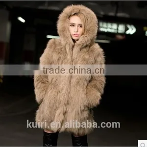 2016 New Fashion Faux Fox Fur Coat Women Winter Medium Long Short Luxury Fake Fur Coats Female Hooded Jacket Overcoat Mink Coat thumbnail-2