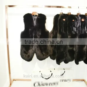 2017 New Fluffy High Quality Real Fox Fur Vest Women in Blue and Red PC-256 thumbnail-1