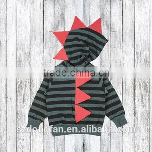 Long Sleeve Charcoal And Black Stripe Baby Children's Dino Hoodie thumbnail-3
