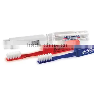 Traveler's Toothbrush - Fits Easily Into Purse, Pocket or Travel Kit, Medium-soft, White Bristles and Comes With Your Logo thumbnail-1