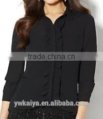Floral Placket Black Fancy Hot Sale Well Slim Fit Black Cotton Blouse Wholesale thumbnail-1