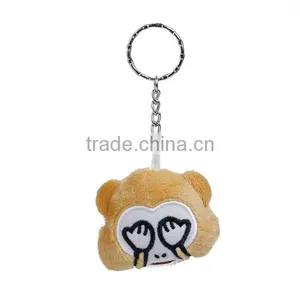 Plush Keychain & Keyring Monkey Animal Silver Tone Brown Emoji Pattern Carved 10cm x 5.4cm thumbnail-1