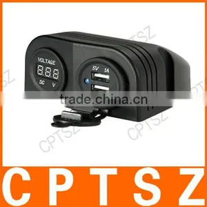 2 USB Socket + Digital LED Voltmeter Socket + Two Hole Tent Base for Car Truck Motorcycle Boat for ATV thumbnail-5