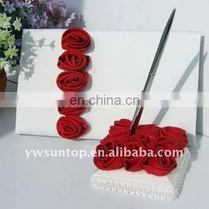 Beautiful Red Rose Design White Guest Book and Pen Set Wedding Party Decorations thumbnail-1