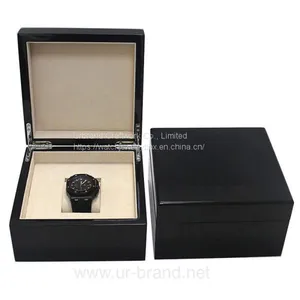 Urbrand Black Color Custom Logo Luxury Single Real Solid Wood Watch Box For Watches Packaging thumbnail-1