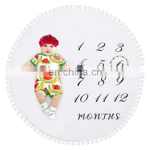 Brand New Baby Monthly Milestone Blanket With Felt Headband Wreath Pom Pom Ball Thick Flannel Fleece Round Rug Balnket thumbnail-5