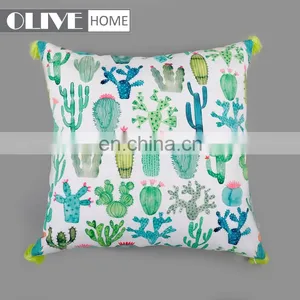 Linen Custom Design Hemp Tropical Rain Forest Leaf Cactus Printing Outdoor Pillow Cushion With Tassels thumbnail-2