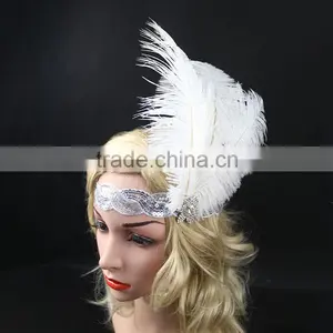 Wholesale Handmade Halloween Flapper Sequin Headpiece White Feather Headband Quality Choice thumbnail-1