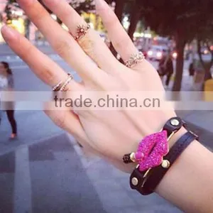 Exaggerated Fashion Red Mouth Lip Leather Gift Personality Charm Bracelet fo Lady thumbnail-5