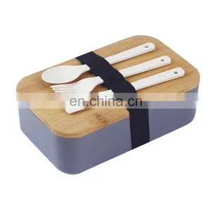 Environmentally Friendly Take Away Lunch Packing Boxes With Utensil Bamboo Lids School Lunch Box for Kids thumbnail-4