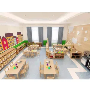 Special Desks and Chairs for Kindergartens, Children's Solid Wood Desks and Chairs, Montessori Teaching Aids, Wooden Early Education Writing Desks for Babies thumbnail-1