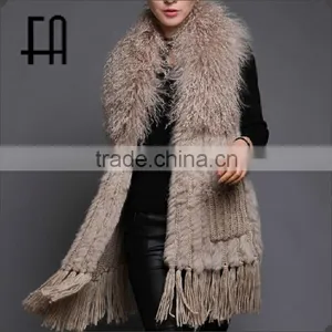 Factory Direct Wholesale Price Rabbit Knitted Fur Vest With Tibet Sheep Fur Collar Wool Knit thumbnail-2