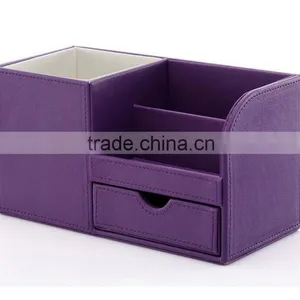 Pu Faux Leather Tidy Tray Pen Pot Desk Orgainser Hot Sell Brush Pot Multifunction PU Leather Pen Desk Organizer thumbnail-4