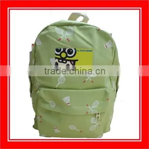High Quality Products Bros White Badminton Rackets Pattern Printed Light Green Canvas Backpack thumbnail-1