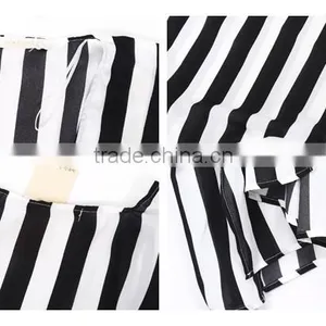 2016 Hot Sale New Fashion Black White Vertical Striped Women Top thumbnail-6