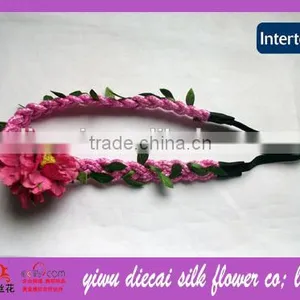 Fabric Flower Leaf Garland Metal Wire String Braid Headband thumbnail-1