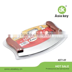 Pizza Cutter Rocker Knife With Stainless Steel Mezzaluna Blade & Wooden Handles;ULU Knife thumbnail-1