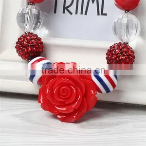 Boutique Red Chunky Girl Baby Necklaces With Flower Pendant And Beautiful Hairband thumbnail-3