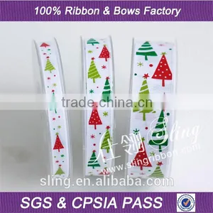 25yds Roll Packaging Christmas Tree Printed Ribbon thumbnail-1
