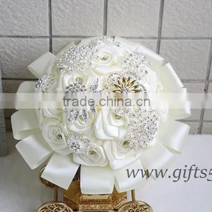 Graceful Wedding Bouquet Handmade Roses Bow Knot Wedding Flowers thumbnail-1