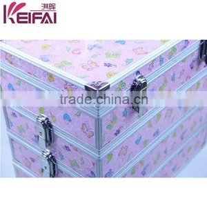 Personalized Lockable Hardshell Pink Makeup Boxes With Compartments thumbnail-3