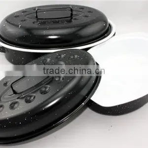 Cookware Chicken White and Black Ceramic Roaster Pan thumbnail-2