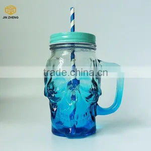 Skull Shape Mason Glass Jar Mug With Lid and Straw thumbnail-3