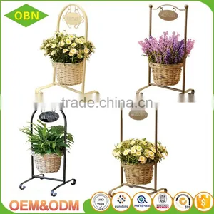 Wholesale Decorative Wicker Flower Basket With Metal Stand thumbnail-1