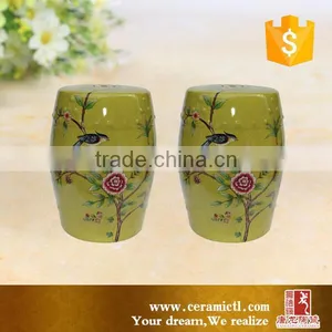 Yellow Color Birds and Flower Ceramic Outdoor Side Table Stool thumbnail-1