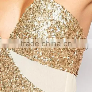 Guangzhou Clothing OEM Golden Sequin Mini Dress Sexy Women Dress China Photos thumbnail-6