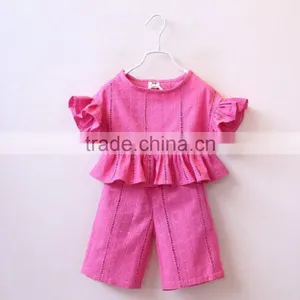 Baby Clothing Design Girls Hollow-out Horn Short Sleeve Tops and 5 Minutes of Pants Suit thumbnail-1