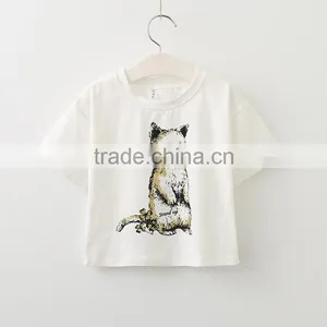 2017 Wholesale Girls Summer Apparel White t Shirt With Cat Print +mini Floral Dress Lothing Set thumbnail-4