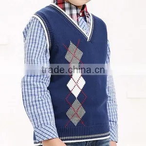 Branded Basic Argyly Intarsia Boys Kids Sleeveless Sweaters thumbnail-1