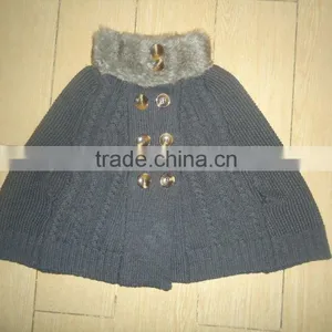 2016 Winter Fur Collar Cable Knitted Baby Sweater Ponchos thumbnail-1