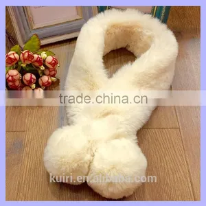 Whole Hid Thicken Rex Rabbit Fur Winter Sweet Cute Fur Pom Pom Ball Snood Neckerchief Super Quality Rabbit Fur Scarf Multi Color thumbnail-3