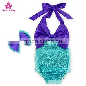 OEM Manufacturer Boutique Baby Swimwear Kids Sequins Beachwear With Headband thumbnail-1