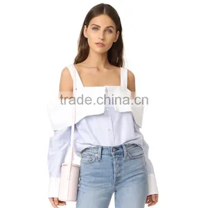 OEM Hot Ladies Turn Collar Fresh Color Poplin Skirt Office Blouse thumbnail-6