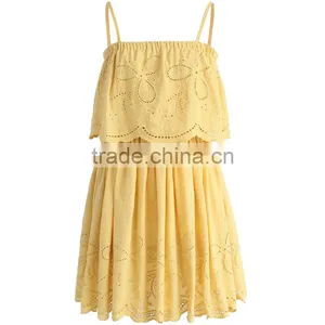 2017 SINGLE COLOR Adjustable Spaghetti Strap Embroidered Women Short Dress thumbnail-6