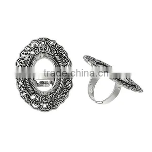 Adjustable Rings Oval Antique Silver Cabochon Settings 17.9mm 10 PCs Ring Setting thumbnail-1
