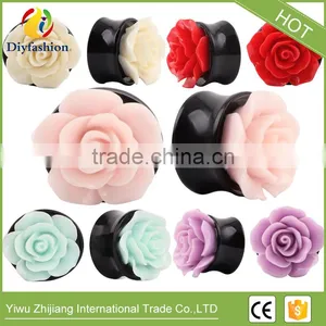 Hot Sell Colorful Rose Flower Acrylic Ear Plug Body Piercing thumbnail-1