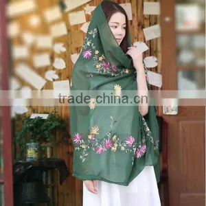 2017 Hot Sale Spring Summer Scarves Cotton Folwer Embroidery Hijab Scarf for Muslim Woman thumbnail-2