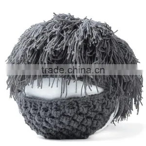 Hot Sell Men Barbarian Knit Crochet Beanie Hat Mad Scientist Wig Mustache Cap Beard Hat thumbnail-4