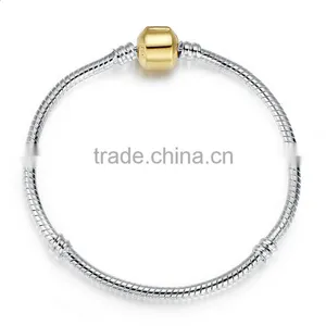 Bracelet Snake Chain Fits Glass or Alloy Beads Fits,Silver Plated Snake Chain Classic Bead Barrel Clasp Bracelet for Beads Charm thumbnail-1