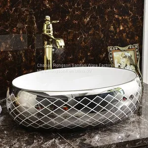 Bathroom Luxury Modern Design Golden Ceramic Oval Electroplated Wash Art Basin Bowl for Wholesale in Mid East Market thumbnail-5