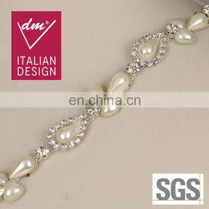 White Elegent Beaded Pearl Rhinestone Chain Trim for Wedding Dress WTR0178 thumbnail-1