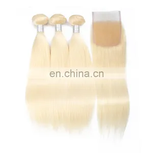 Remy Hair Color 613 Blonde Brazilian Hair Closure and 3 Bundles thumbnail-1