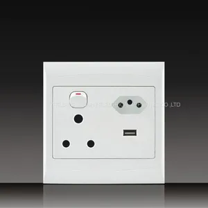 South Africa PC Material Push Button With Indicator Electrical 16A 250V Switched Socket + Euro Socket and MF Double Socket thumbnail-3