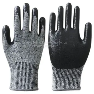 Anti Cut Level 5 13G HPPE Fiberglass Liner Nitrile Smooth Coated Cut Resistant Gloves With EN388 4544 thumbnail-1